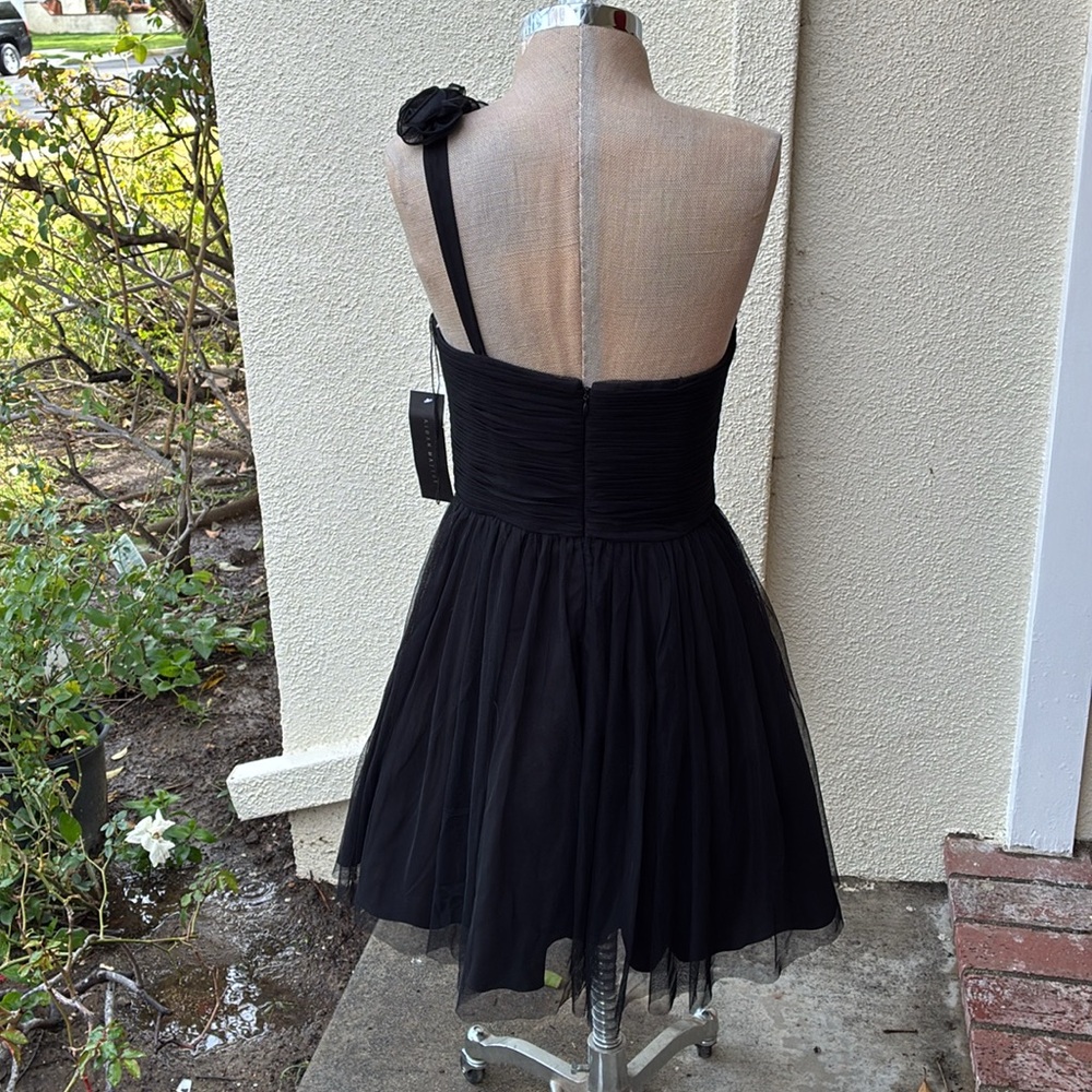 NWT Aidan Mattox stunning black one shoulder short dress with lovely mesh - Picture 6 of 16
